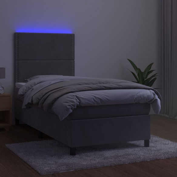 Cadre de lit avec matelas et LED Gris clair 90x200cm