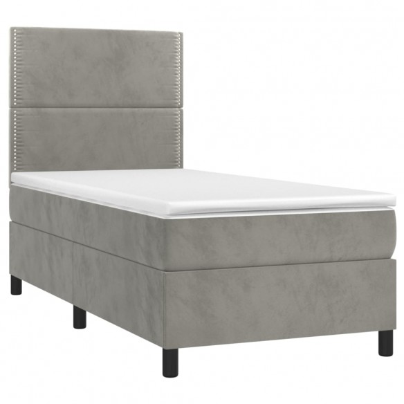 Cadre de lit et matelas Gris clair 90x200 cm Velours