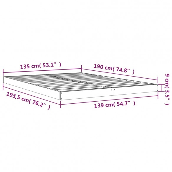 Cadre de lit 135x190 cm double bois massif de pin