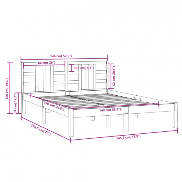 Cadre de lit Blanc Bois de pin massif 140x190 cm