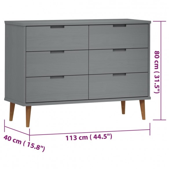 Commode MOLDE Gris 113x40x80 cm Bois de pin massif