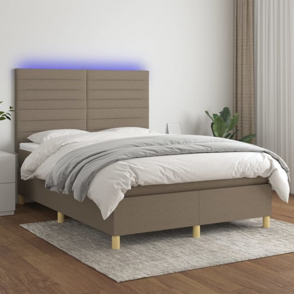 Cadre de lit et matelas et LED Taupe 140x190cm Tissu