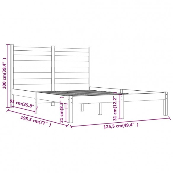 Cadre de lit Noir Bois de pin massif 120x190 cm Petit Double