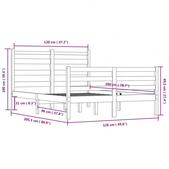 Cadre de lit Bois de pin massif 120x200 cm Noir