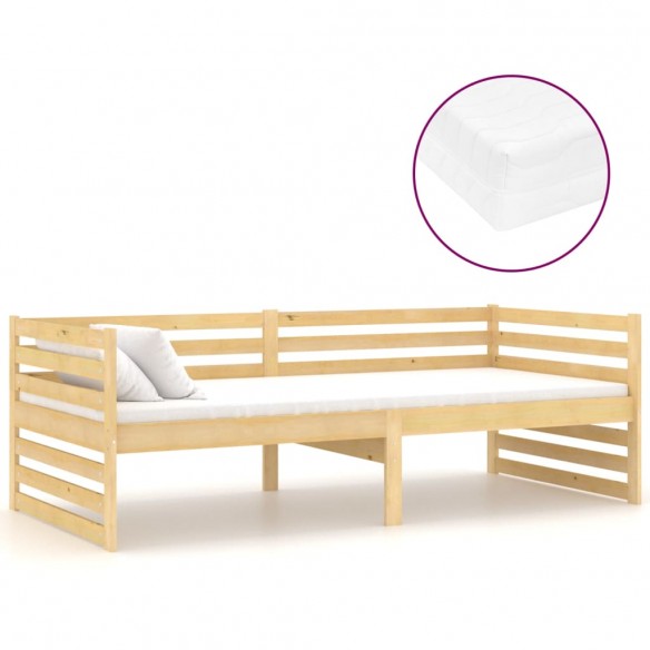 Lit de repos avec matelas 90x200 cm Bois de pin massif