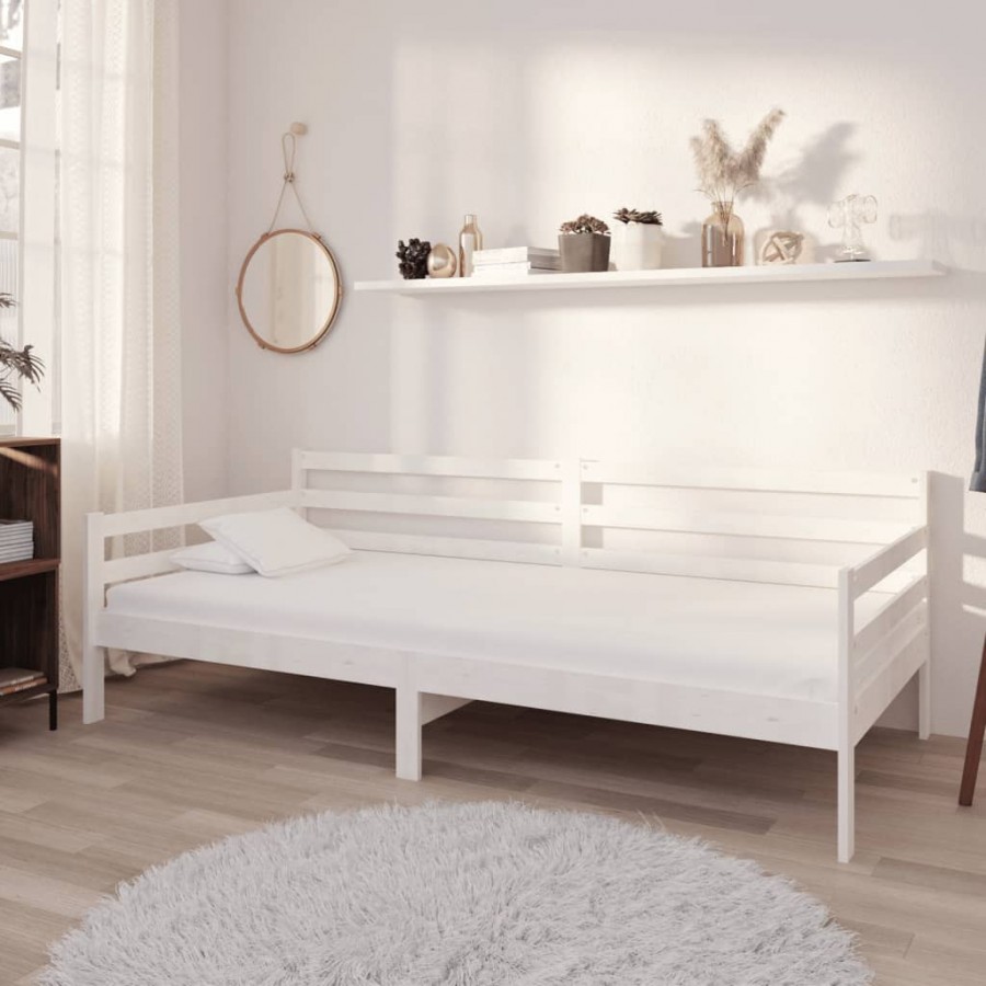 Lit de repos avec matelas 90x200 cm Blanc Bois de pin massif