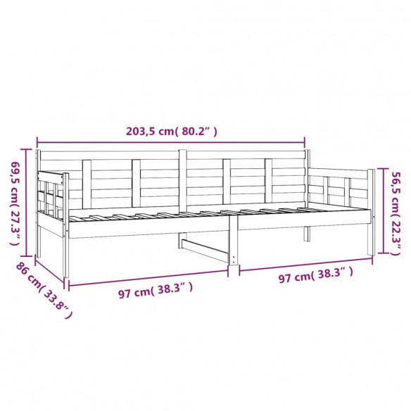 Lit de jour marron miel bois de pin massif 80x200 cm