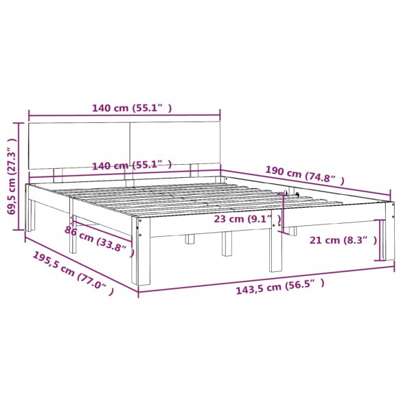 Cadre de lit Bois de pin massif 140x190 cm