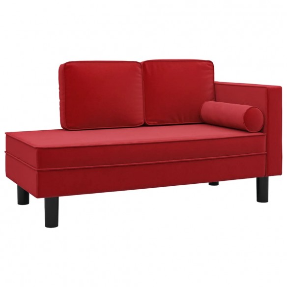 Chaise longue avec coussins et traversin rouge bordeaux velours