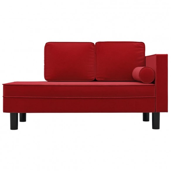 Chaise longue avec coussins et traversin rouge bordeaux velours