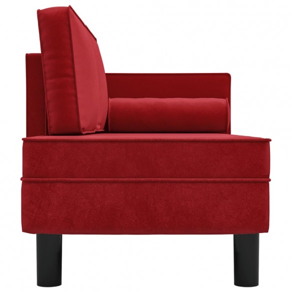 Chaise longue avec coussins et traversin rouge bordeaux velours