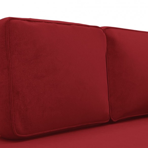 Chaise longue avec coussins et traversin rouge bordeaux velours