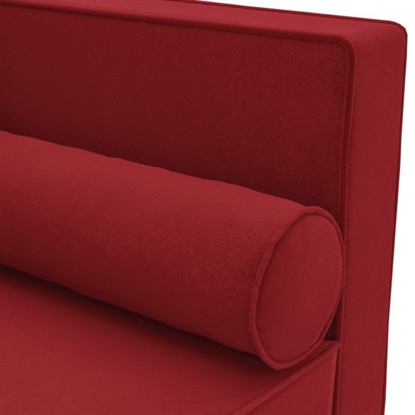 Chaise longue avec coussins et traversin rouge bordeaux velours