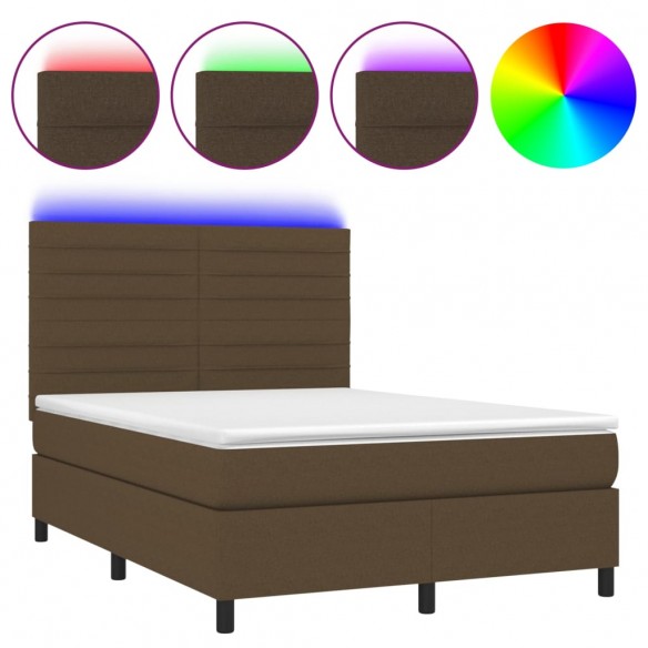 Cadre de lit matelas et LED Marron foncé 140x200 cm