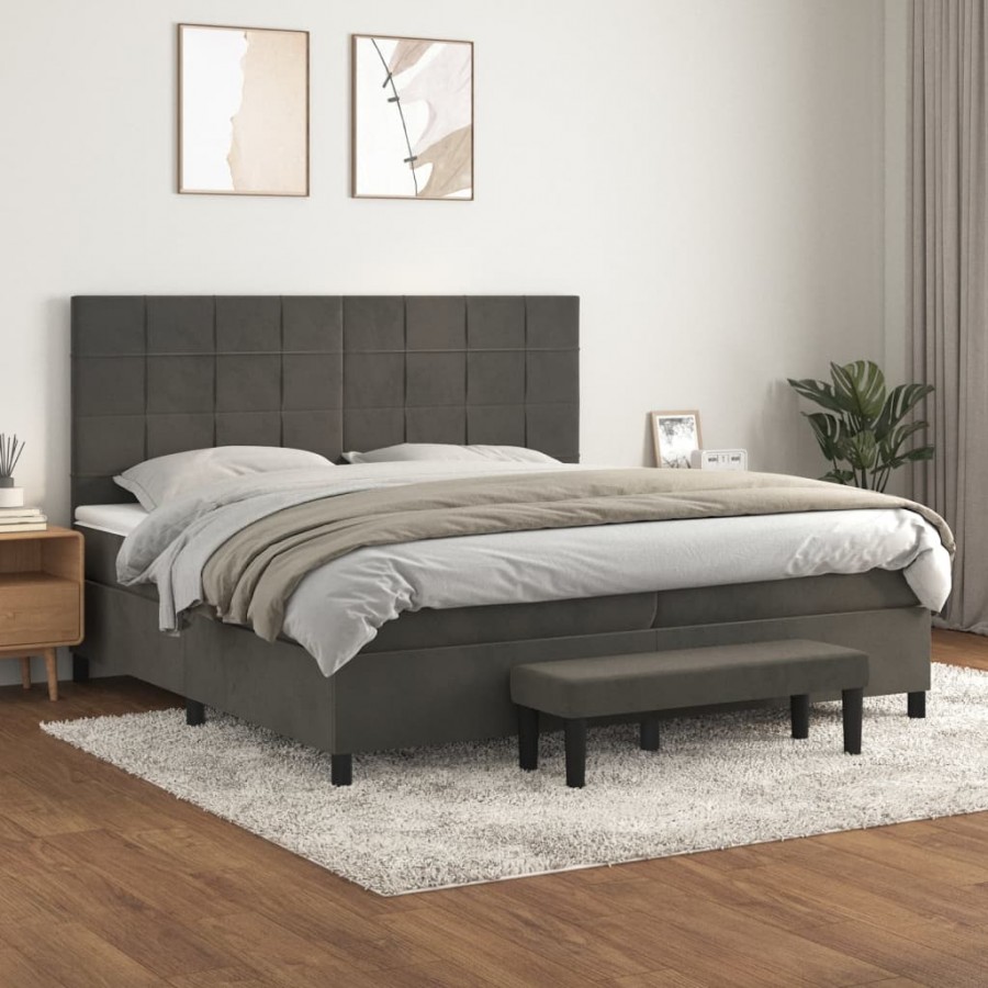 Cadre de lit et matelas Gris foncé 200x200cm Velours