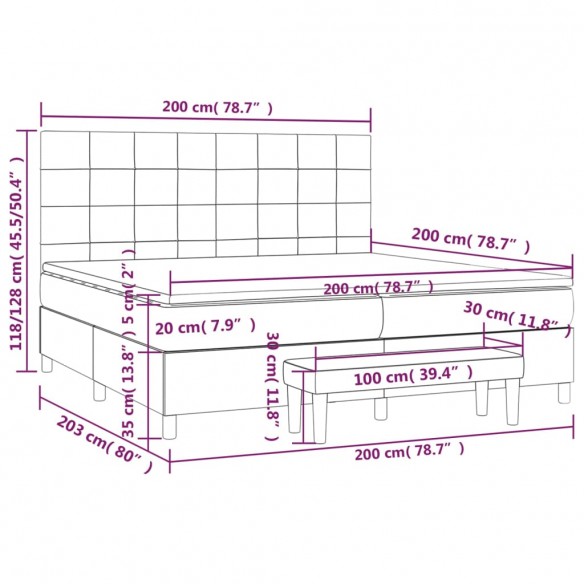 Cadre de lit et matelas Gris foncé 200x200cm Velours