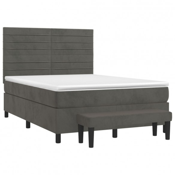 Cadre de lit et matelas Gris foncé 140x190cm Velours