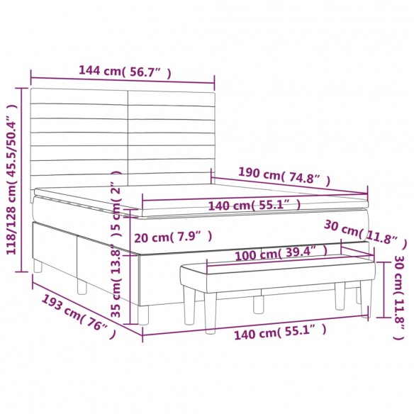 Cadre de lit et matelas Gris foncé 140x190cm Velours