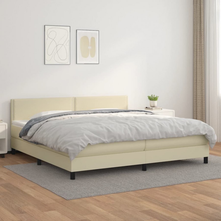 Cadre de lit avec matelas Crème 200x200cm Similicuir