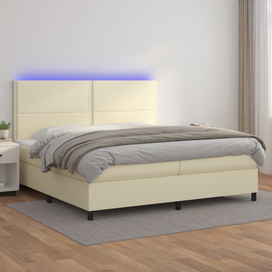 Cadre de lit avec matelas et LED Crème 200x200 cm