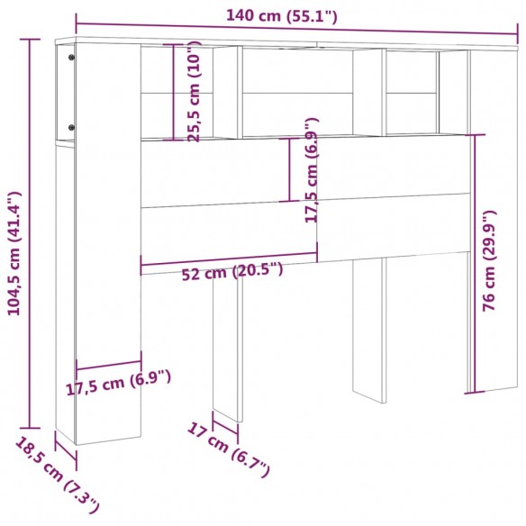 Armoire de tête de lit Chêne fumé 140x18,5x104,5 cm