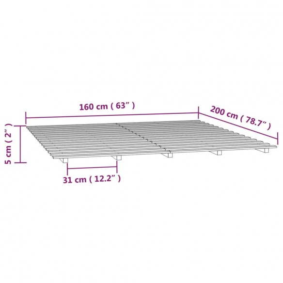 Cadre de lit Gris 160x200 cm Bois de pin massif