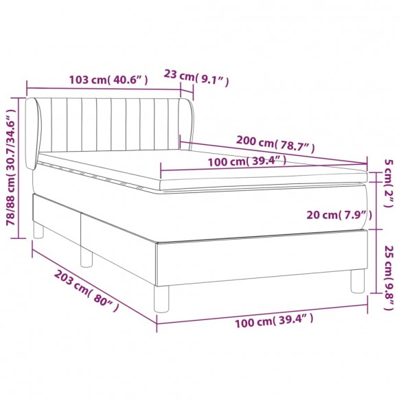 Cadre de lit avec matelas Marron foncé 100x200 cm