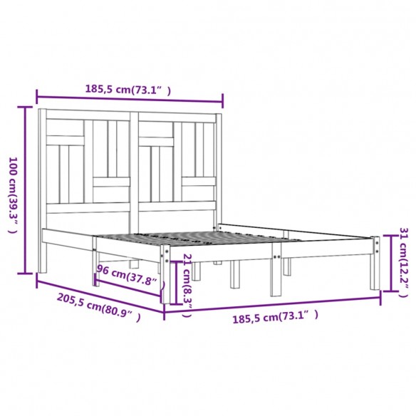 Cadre de lit Gris Bois de pin massif 180x200 cm Super King