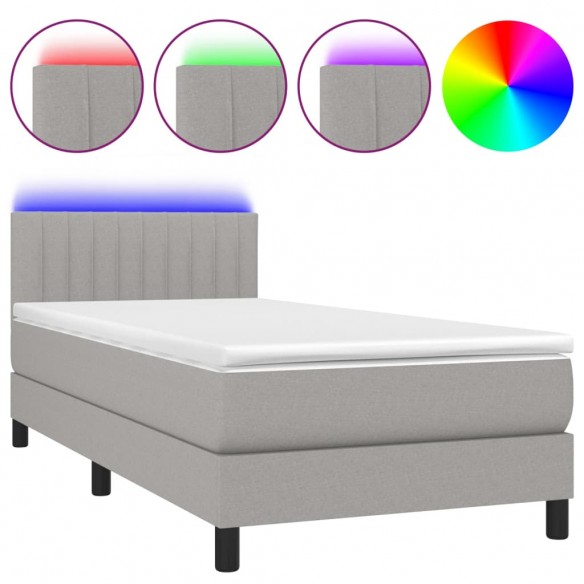 Cadre de lit avec matelas et LED Gris clair 80x200cm