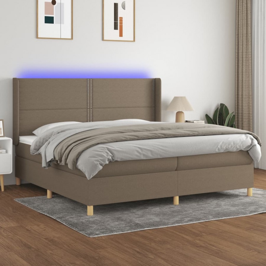 Cadre de lit matelas et LED Taupe 200x200 cm Tissu