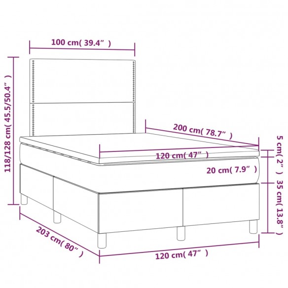 Cadre de lit avec matelas Taupe 120x200 cm Tissu