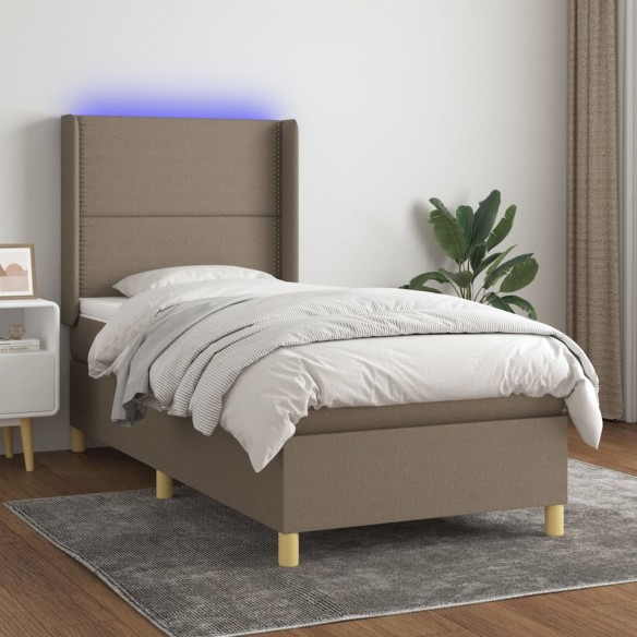 Cadre de lit matelas et LED Taupe 100x200 cm Tissu