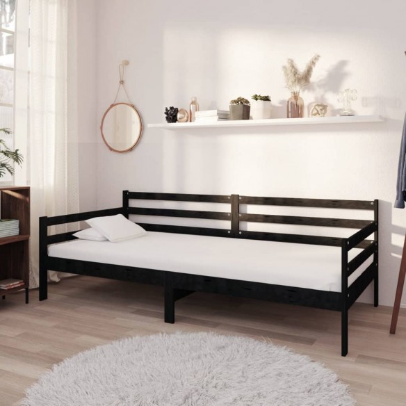 Lit de repos avec matelas 90x200 cm Noir Bois de pin massif