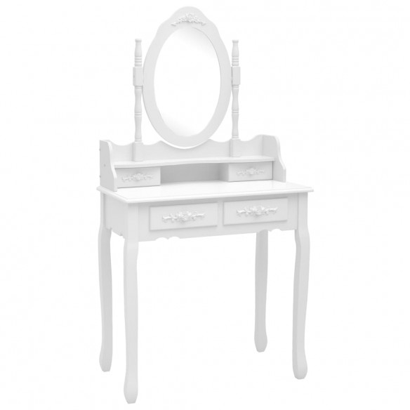 Ensemble de coiffeuse avec tabouret Blanc 75x69x140cm Paulownia