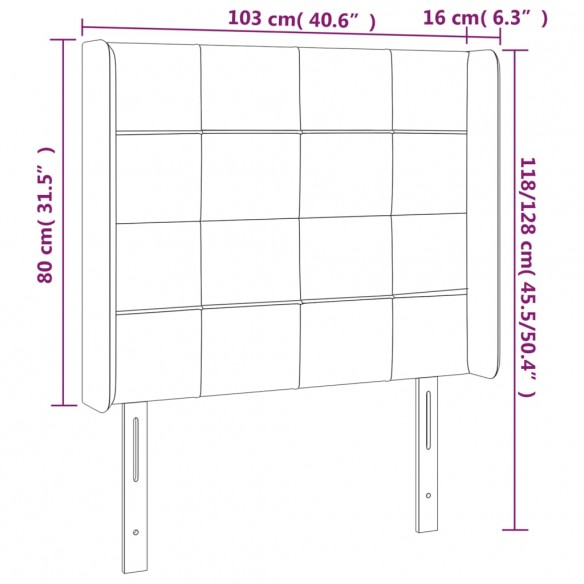 Tête de lit à LED Gris clair 103x16x118/128 cm Velours