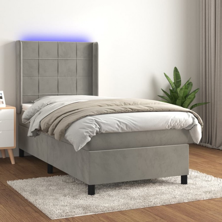 Cadre de lit matelas et LED Gris clair 100x200 cm