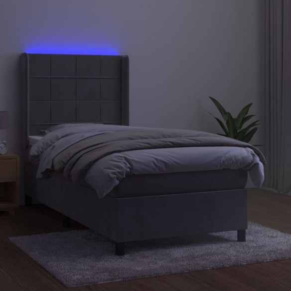 Cadre de lit matelas et LED Gris clair 100x200 cm