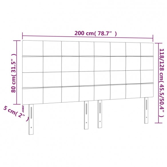 Tête de lit à LED Gris clair 200x5x118/128 cm Velours