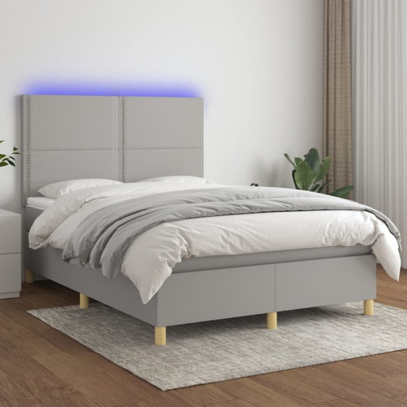 Cadre de lit et matelas et LED Gris clair 140x200 cm