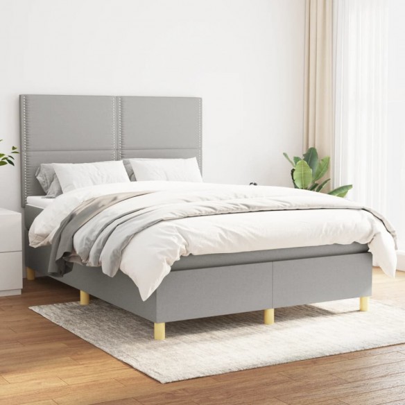 Cadre de lit avec matelas Gris clair 140x190cm Tissu