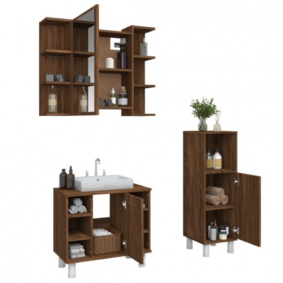 Ensemble d'armoires de salle de bain 3 pcs chêne marron