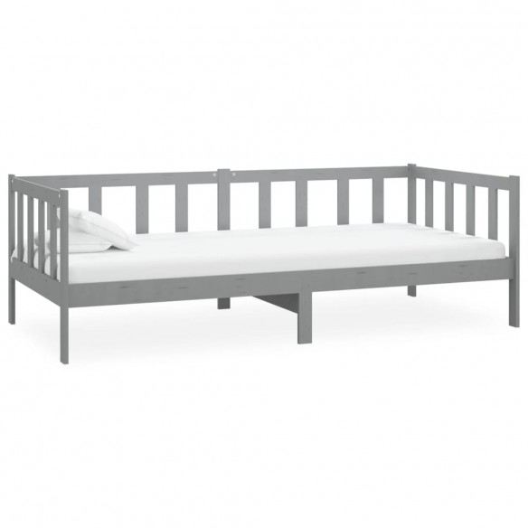 Lit de repos avec matelas 90x200 cm Gris Bois de pin massif