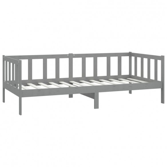 Lit de repos avec matelas 90x200 cm Gris Bois de pin massif