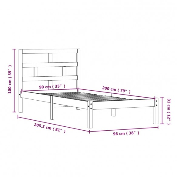 Cadre de lit Bois de pin massif 90x200 cm