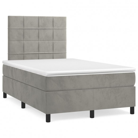 Cadre de lit et matelas Gris clair 120x200cm Velours