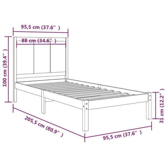 Cadre de lit Bois de pin massif 90x200 cm