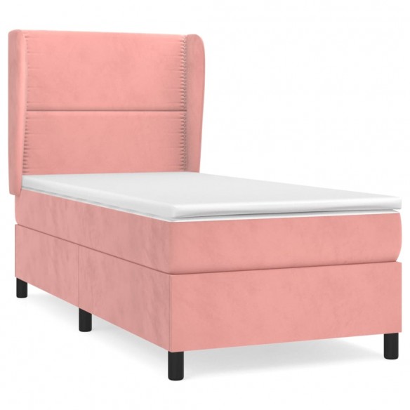 Cadre de lit avec matelas Rose 100x200 cm Velours