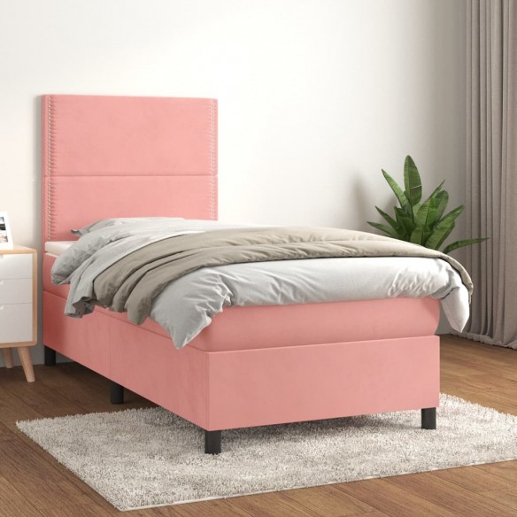 Cadre de lit avec matelas Rose 100x200 cm Velours