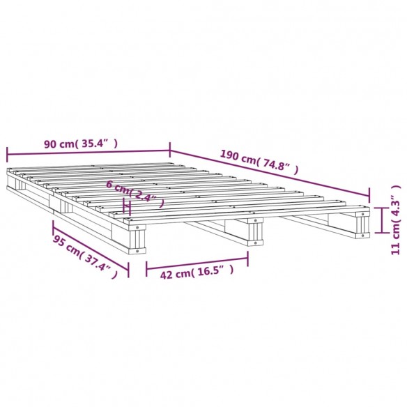 Lit de palette 90x190 cm Bois de pin massif Simple