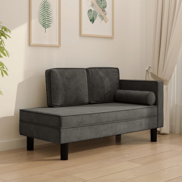 Chaise longue avec coussins et traversin gris foncé velours